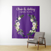 Aangepaste Paarse Rustic Greenery Wedding Backdrop Wandkleed (In situ)