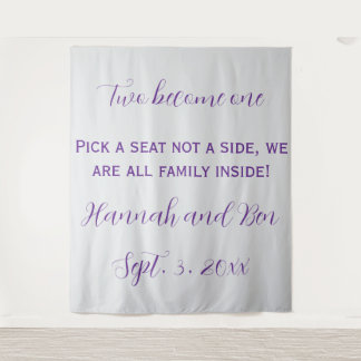Aangepaste Paarse Script Wedding Achtergrond Wandkleed
