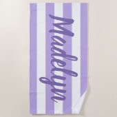 Aangepaste Paarse Striped Script-naam Strandlaken (Voorkant)