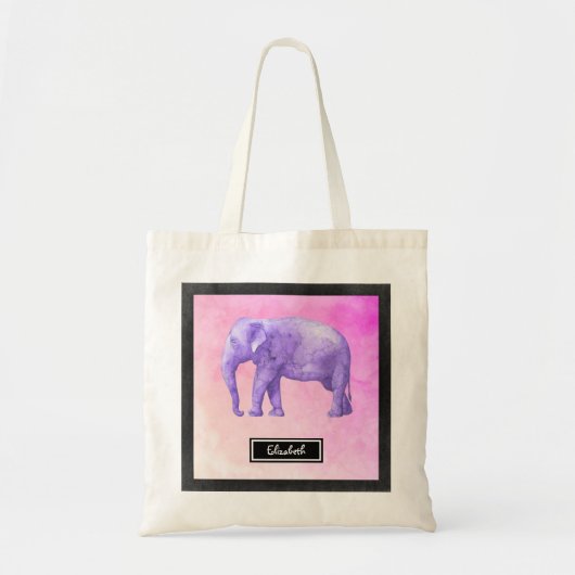 Aangepaste Paarse Waterverf Elephant Tote Bag (Voorkant)