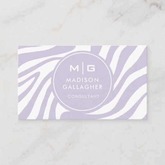 Aangepaste Paarse Witte Zebra Patroon Professionee Visitekaartje (Voorkant)
