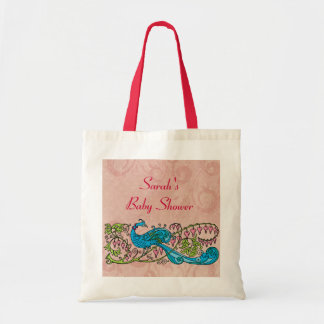 Aangepaste pacock op roze Baby shower Tote Bag