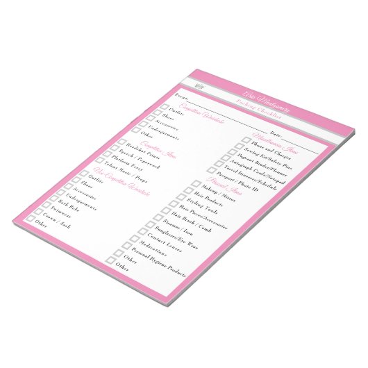 Aangepaste Pageant Packing Checklist voor Pageants Notitieblok (Schuin)