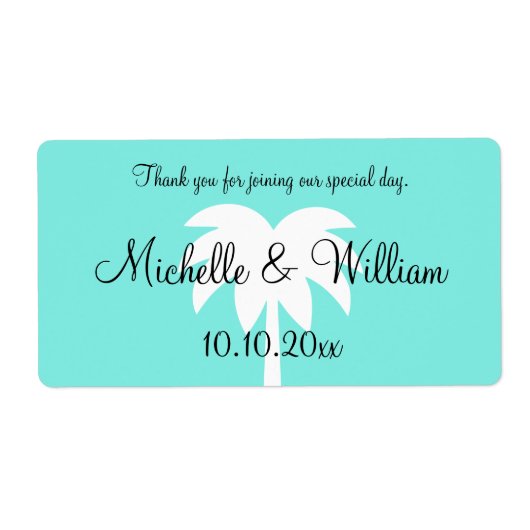 Aangepaste palm boom strand bruiloft water fles la etiket (Voorkant)