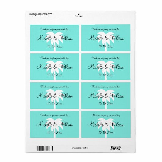 Aangepaste palm boom strand bruiloft water fles la etiket (Full Sheet)