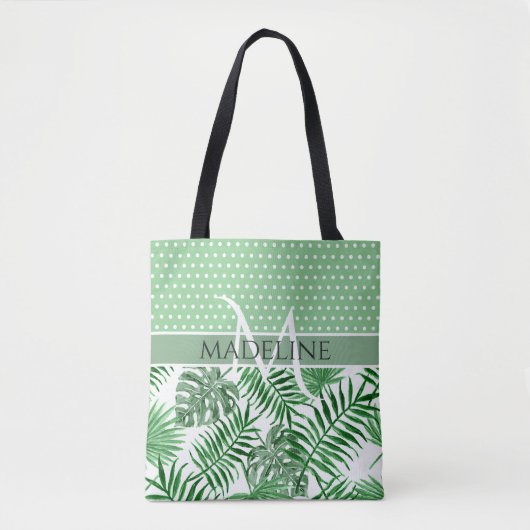Aangepaste Palm Leafs Witte Polka Dots Patroon Draagtas (Voorkant)