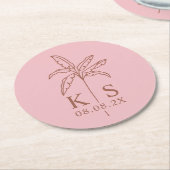 Aangepaste Palm Tree Monogram Sla de datum op Logo Ronde Kartonnen Onderzetter (Gebogen)