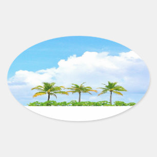 Aangepaste Palmen Blauwe Lucht Wolken Lege Sjabloo Ovale Sticker