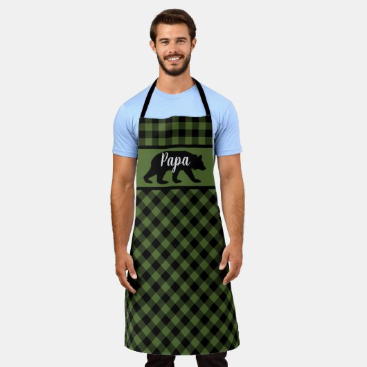 Aangepaste Papa Mama Beer Green Black Buffalo Cont Schort (Gedragen)