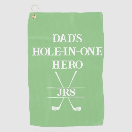 Aangepaste papa's Hole-in-One Hero Initialen Green Golfhanddoek (Voorkant)