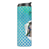 Aangepaste papierberg Foto Blue Polka Dot Sjabloon Thermosbeker (Gedraaid links)