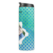 Aangepaste papierberg Foto Blue Polka Dot Sjabloon Thermosbeker (Geroteerd rechts)