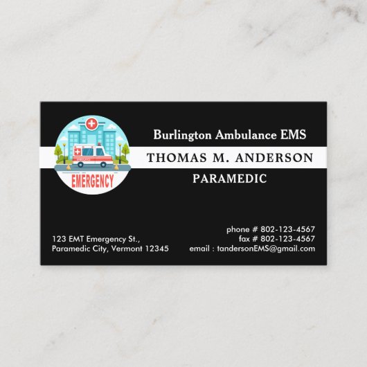 Aangepaste paramedische EMT Ambulance Service Embl Visitekaartje (Voorkant)