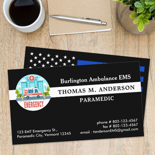 Aangepaste paramedische EMT Ambulance Service Embl Visitekaartje
