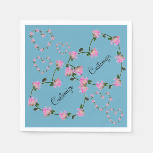 Aangepaste paren Roze Roze Harten Blauw Napkins Servet
