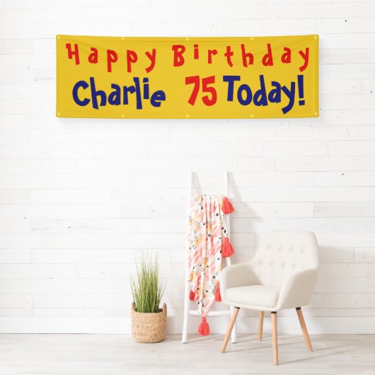 Aangepaste partijbanner met naam en leeftijd spandoek (Insitu)