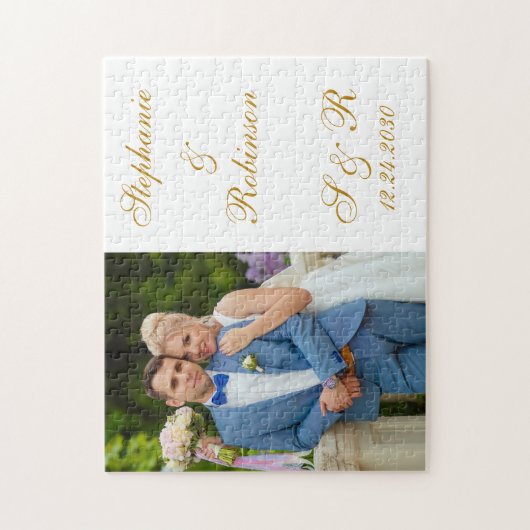 Aangepaste Pas getrouwd FotoMonogram Weddenschap G Legpuzzel (Verticaal)