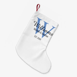 Aangepaste Pas getrouwd monogram blauw Kleine Kerstsok