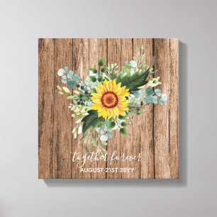 Aangepaste pasgetrouwden rustieke zonnebloemen euc canvas afdruk