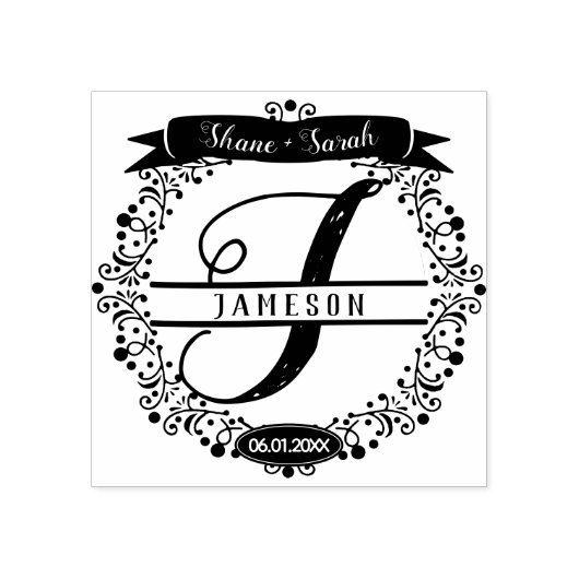 Aangepaste Passen getrouwd krans Monogram Rubber S Rubberstempel (Afrduk)