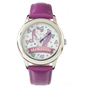 Aangepaste  pasta Unicorn   Pareltjes met diamant Horloge