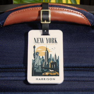 Aangepaste Pastel Beige Geel Roze New York City Bagagelabel