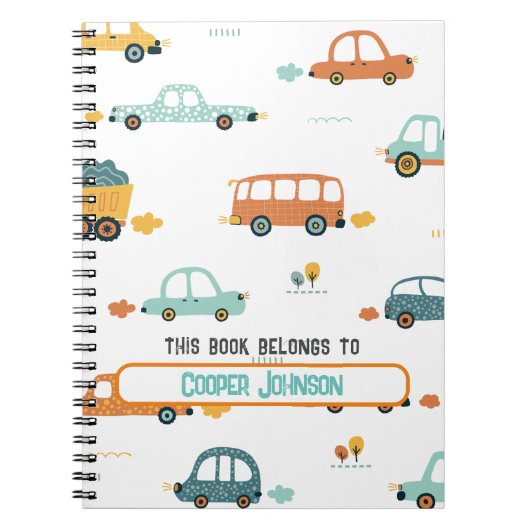 Aangepaste pastel blauw en oranje auto naam notitieboek (Voorkant)