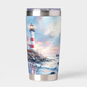Aangepaste Pastel Horizon en Verlichte Vuurtoren Geïsoleerde Drinkbeker