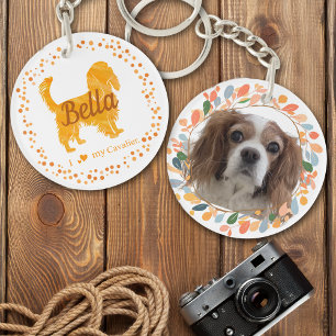 Aangepaste pastel oranje Cavalier silhouet sleutel Sleutelhanger