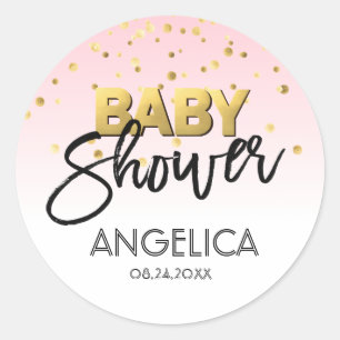 Aangepaste Pastel Pink Gold Baby shower-labels Ronde Sticker