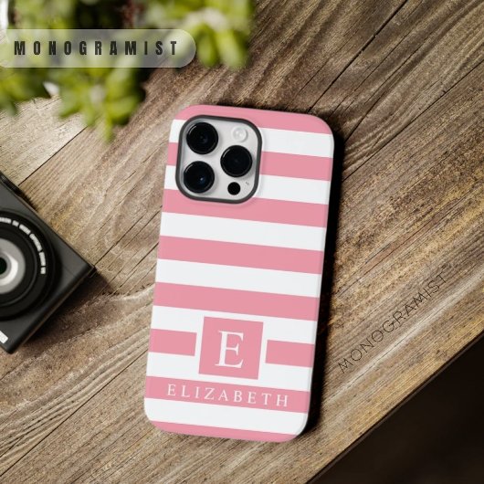 Aangepaste pastel Roos roze witte strepen Case-Mate iPhone Case