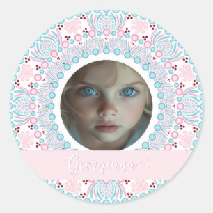 Aangepaste Pastel Roze en Blauwe Mandala Lijst Ronde Sticker