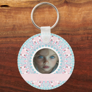 Aangepaste  Pastel Roze en Blauwe Mandala Lijst Sleutelhanger