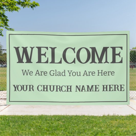 Aangepaste Pastelgroene Kerk Welkom Spandoek (Buitenkant)