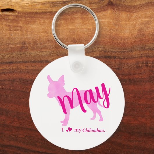 Aangepaste Pastelroze Chihuahua Silhouette Sleutel Sleutelhanger (Achterkant)