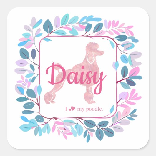 Aangepaste pastelroze poedel silhouet sticker (Voorkant)