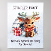 Aangepaste Pastelsneeuw Santa's Schattigee rendier Poster (Voorkant)