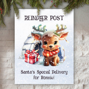 Aangepaste Pastelsneeuw Santa's Schattigee rendier Poster