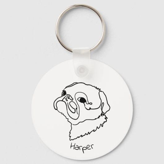 Aangepaste Paw-sitief Pug Sleutelhanger (Voorkant)
