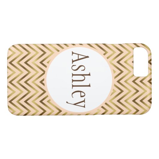 Aangepaste peach en Gold Chevron Stripes Case-Mate iPhone Case (Achterkant (Horizontaal))