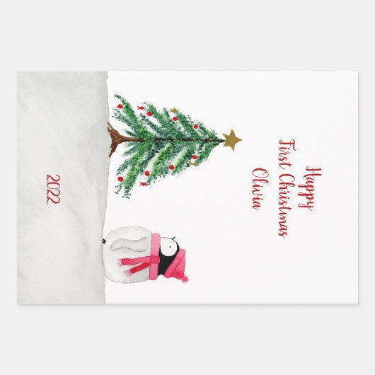 Aangepaste Peggy Penguin 1 Kerstmis Inpakpapier Vel (Voorkant)