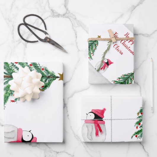Aangepaste Peggy Penguin 1 Kerstmis Inpakpapier Vel (Voorkant)