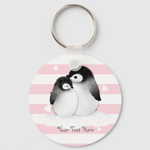 Aangepaste Penguin Heart Button Sleutelhanger Roze