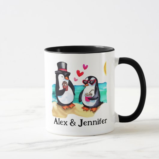 Aangepaste Penguin Paar Namen Gepersonaliseerd Mok (Rechts)