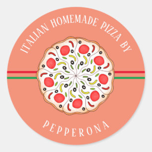 aangepaste pepperoni pizza roos thuis bedrijf wink ronde sticker