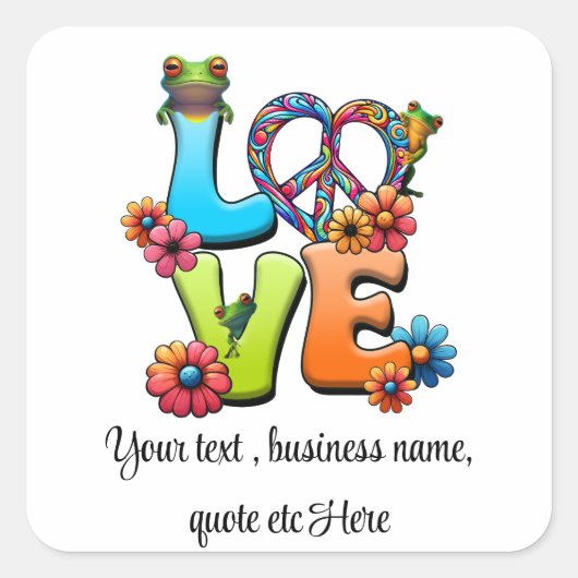 Aangepaste Personaliseer Boho Kikker Peace Groovy  Vierkante Sticker (Voorkant)