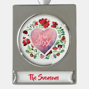 Aangepaste Personaliseer Hart Vorm Kerstmis Famili Verzilverd Banner Ornament