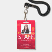 Aangepaste personeels QR-code evenement rode badge (Voorzijde met lanyard)