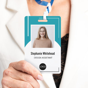 Aangepaste personeelsfoto ID-logo turkooisblauw Badge