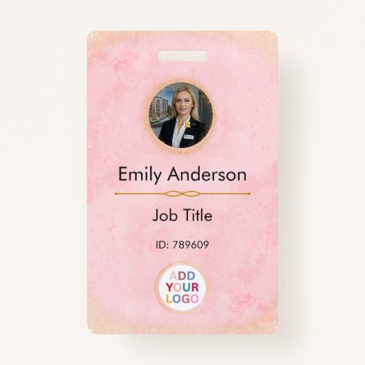 Aangepaste Personeelsfoto Naam Badge met Logo QR (Voorkant)